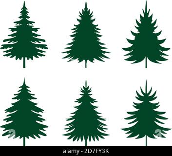 Grüne Fichte Bäume. Winter Saison Design Elemente und einfach Piktogramm. Isolierte Vektor Weihnachtsbaum Symbole und Illustration. Stock Vektor