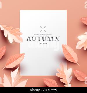 Herbst-Hintergrund-Layout-Vorlage mit Papierblättern und Platz für Text. Vektor Blatt Mode Illustration. Stock Vektor