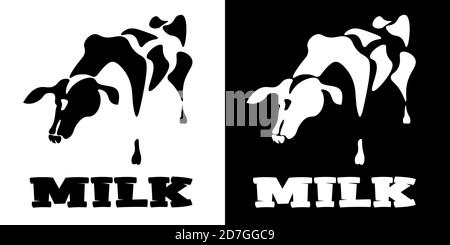 Minimal Art Logo zum Verpacken von Milch oder Milchprodukten aus Schwarze und weiße Flecken in Form einer Kuh Stock Vektor