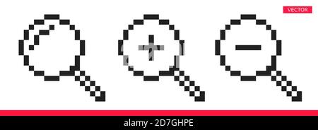 Pixel Lupe Symbol Zeichen Cursor Vektor Illustration Set flach Stil Design. Stock Vektor