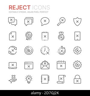 Sammlung von Rekect Line-Symbolen. 48 x 48 Pixel perfekt. Bearbeitbare Kontur Stock Vektor