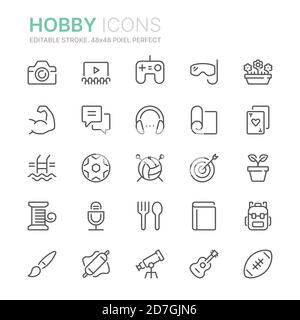 Sammlung von Hobbys Linie Symbole. 48 x 48 Pixel perfekt. Bearbeitbare Kontur Stock Vektor