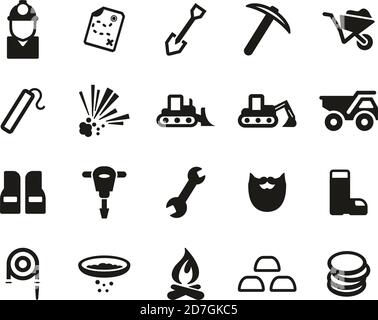 Gold Rush Oder Gold Mining Icons Black & White Set Groß Stock Vektor
