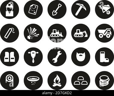 Gold Rush Oder Gold Mining Icons Weiß Auf Schwarz Flat Design Kreis Set Groß Stock Vektor