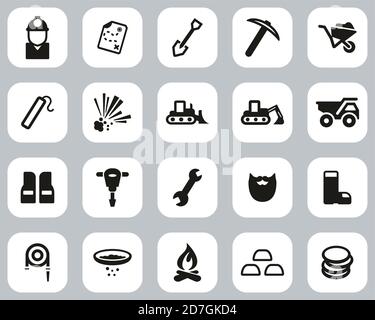 Gold Rush Oder Gold Mining Icons Black & White Flat Design Set Groß Stock Vektor
