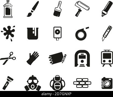Graffiti Art & Street Art Icons Schwarz-Weiß-Set Groß Stock Vektor