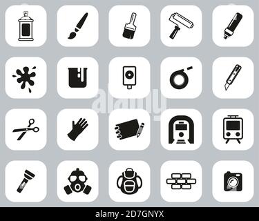 Graffiti Art & Street Art Icons Schwarz-Weiß Flat Design Set Groß Stock Vektor