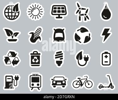 Green Energy Icons Weiß Auf Schwarz Sticker Set Groß Stock Vektor