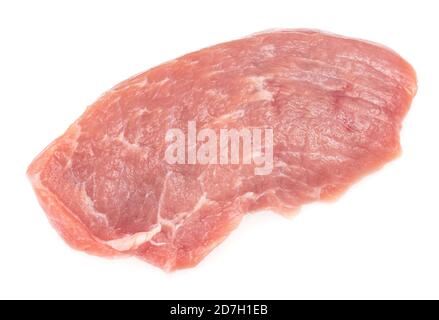 Scheibe rohes Schweinefleisch isoliert auf weißem Hintergrund. schnitzel. Steak. Filet Stockfoto