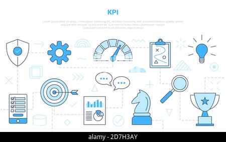 kpi Key Performance Indicator Konzept mit Icon Line Style Set Vorlage Banner mit moderner blauer Farbe Stock Vektor