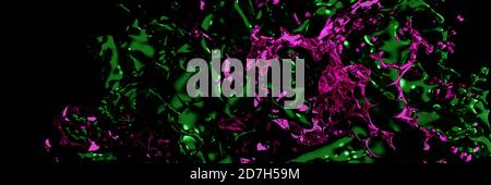 3D Render, Glossy Shiny Liquids Splash, Abstract Fluid Hintergrund Stockfoto