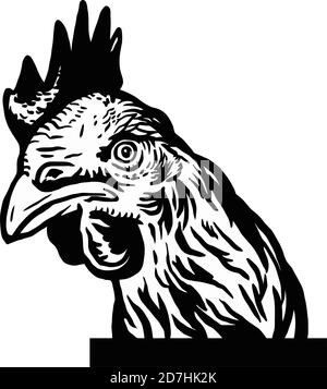 Neugierig Huhn, Vektor-Skizze Illustration Design-Vorlage. Graviertes Huhn. Vektorgrafik Stock Vektor