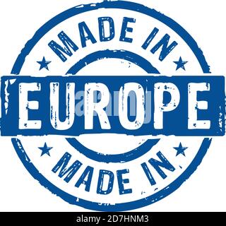 Hergestellt in Europa, EU, Europäische Union Grunge Stempel Vektor-Symbol. Fabrik-, Fertigungs- und Produktionslandkonzept. Stock Vektor