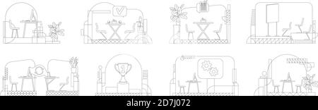 Business Office Umriss Vektor Illustrationen Set Stock Vektor
