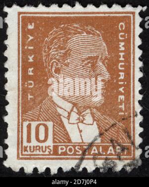 Republik Türkei. Republik Türkei Briefmarke. Republik Türkei historische Briefmarke. Eine Briefmarke gedruckt in der Republik Türkei. Stockfoto