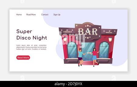 Super Disco Nacht Landing Page flache Farbe Vektor Vorlage Stock Vektor