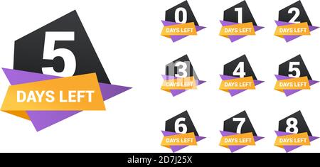 Anzahl der Tage, die noch gezählt werden. Tage für Promotion, Verkauf, Landing Page, Vorlage, ui, Web, mobile App, Poster, Banner, Flyer. Vektor-Set-Zahl Countdown 0 bis 9 Stock Vektor