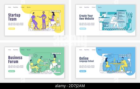 Business Coworking Landing Page flache Silhouette Vektor-Vorlagen gesetzt Stock Vektor