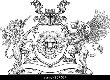 Wappen Crest Griffin Unicorn Lion Shield Stock Vektor