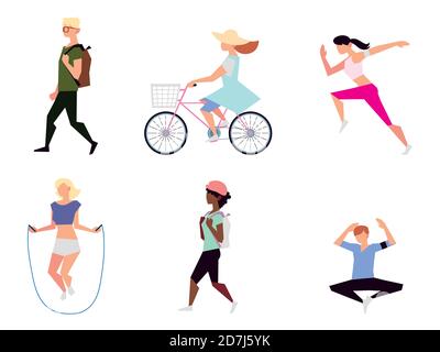 Menschen tun verschiedene Outdoor-Aktivitäten Vektor Illustration Stock Vektor
