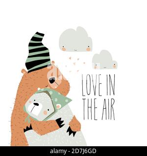 Valentine Liebe Designs mit niedlichen Bären Umarmung auf weißem Hintergrund Stock Vektor