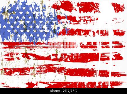 Abstraktes Hintergrunddesign, mit Malstrichen, Spritzern, Sternen und Streifen, grungy, USA Flagge Stock Vektor