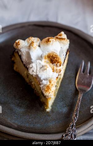 Scheibe Rhabarber-Käsekuchen mit Basekuchen Stockfoto