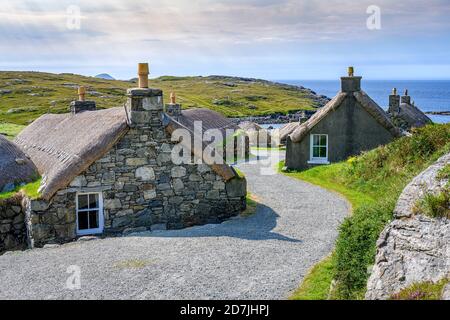 Großbritannien, Schottland, Garenin, Old Blackhouse Village am Ufer der Isle of Lewis Stockfoto