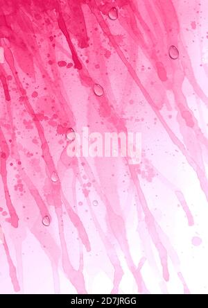 Aquarell rosa Farbe Splash Hintergrund. Aquarell handbemalte Spritzer Illustration mit 3d Effekt Tropfen. Banner Rahmen Hintergrund Vorlage Design. C Stockfoto