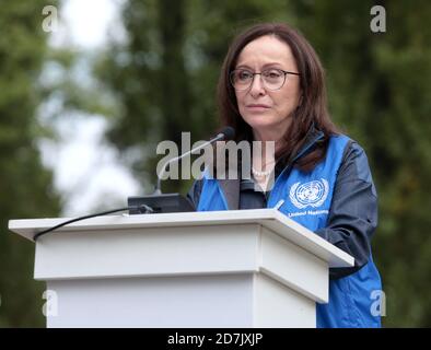 Nicht exklusiv: KIEW, UKRAINE - 23. OKTOBER 2020 - der Koordinator der Vereinten Nationen in der Ukraine Osnat Lubrani ist während des solems am Rostrum zu sehen Stockfoto