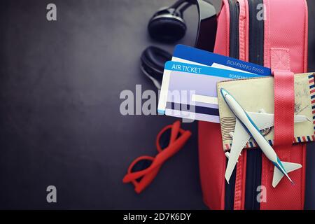 Travel Concept. Beutel mit Dokumenten und Tickets. Stockfoto