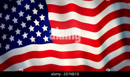 Nahaufnahme amerikanische Flagge. Makroökonomischer Jahrgang der gekräuselten amerikanischen Flagge. Flagge der USA. Präsidentschaftswahlen 2020. Abstimmungen. Stockfoto