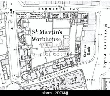 ST Martins IN THE FIELDS WORKHOUSE, London, Karte um 1860 Stockfoto