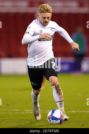 Kamil Jozwiak von Derby County in Aktion während des Sky Bet Championship-Spiels auf dem City Ground, Nottingham. Stockfoto