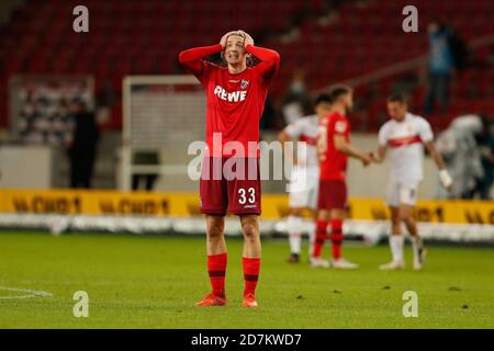 Stuttgart, Deutschland. 23. Okt, 2020. firo: 23.10.2020, Fußball, 1. Bundesliga, Saison 2020/2021, 5. Spieltag, VFB Stuttgart - FC Köln, Sebastiaan Bornauw, 1. FC Köln, FC, Köln, ganze Figur, Geste, Enttauschung, zur weltweiten Nutzung Kredit: dpa/Alamy Live News Stockfoto