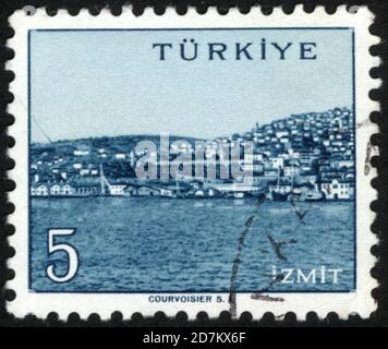 Republik Türkei. Republik Türkei Briefmarke. Republik Türkei historische Briefmarke. Eine Briefmarke gedruckt in der Republik Türkei. Stockfoto