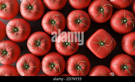 Sei ein anderes Konzept, Würfel Tomaten, 3d Render 3d-Illustration Stockfoto