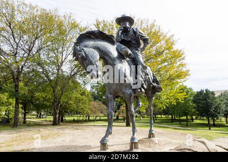 Bronzestatue des Cowboys in Dallas Pioneer Plaza Stockfoto