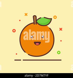 Orange niedlichen Maskottchen Gesicht Emotion glückliche Frucht mit Farbe flach Cartoon-Umrissstil Stock Vektor