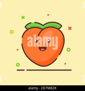 Pfirsich niedlichen Maskottchen Gesicht Emotion glückliche Frucht mit Farbe flach Cartoon-Umrissstil Stock Vektor