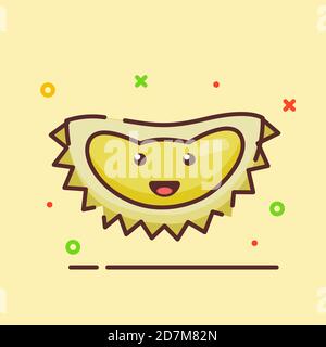 Durian niedlichen Maskottchen Gesicht Emotion glückliche Frucht mit Farbe flach Cartoon-Umrissstil Stock Vektor