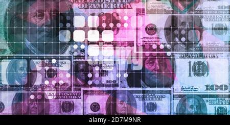FinTech Industrie und Business Network mit USD Art Stockfoto