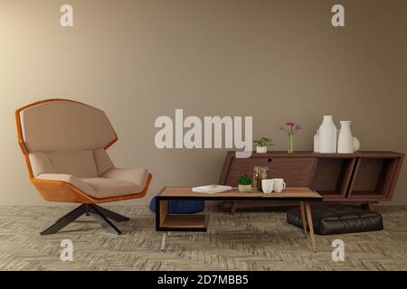 Wohnzimmer Interieur in 3d-Abbildung Stockfoto