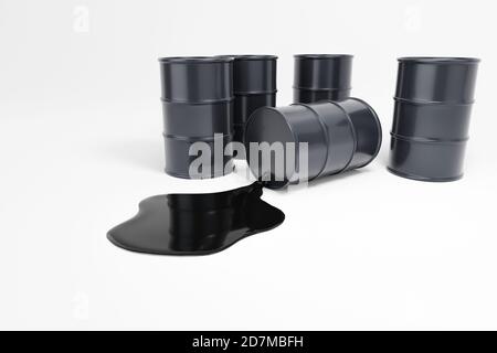 Die Größe der Ölfässer nimmt zu. Leiter aus schwarzen Fässern. Konzept erhöhen US-Ölpreise.3d-Illustration Stockfoto