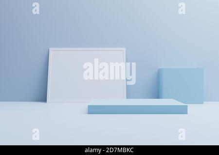 Mock up Podium, abstrakte blaue Form 3d-Illustration Stockfoto