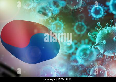 Koreanische Flagge und Coronavirus Stockfoto