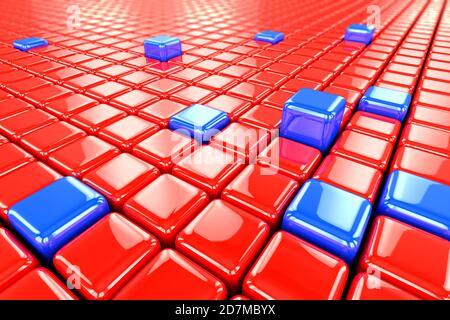 Abstrakt 3d rote Metallwürfel Hintergrund.3D Rendering. Stockfoto