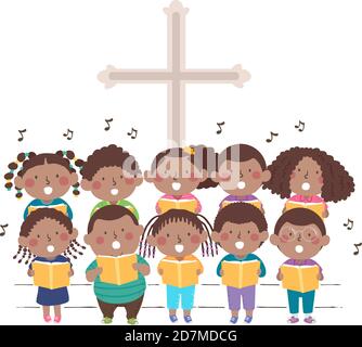 Illustration der afroamerikanischen Kinder singen in der Kirche im Chor Stockfoto