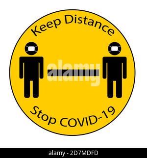 Social Distancing Concept: Zwei Personen schwarz-weiß-Symbolvektor mit Linie trennt Menschen für die öffentliche Gesundheit und Sicherheit Coronavirus (COVID-19) Stock Vektor