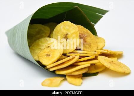 Banana Chips Kerala Tee Zeit Snacks, gebrannte Snacks für Onam Festival. Hausgemachte traditionelle Kerala Snacks. Stockfoto